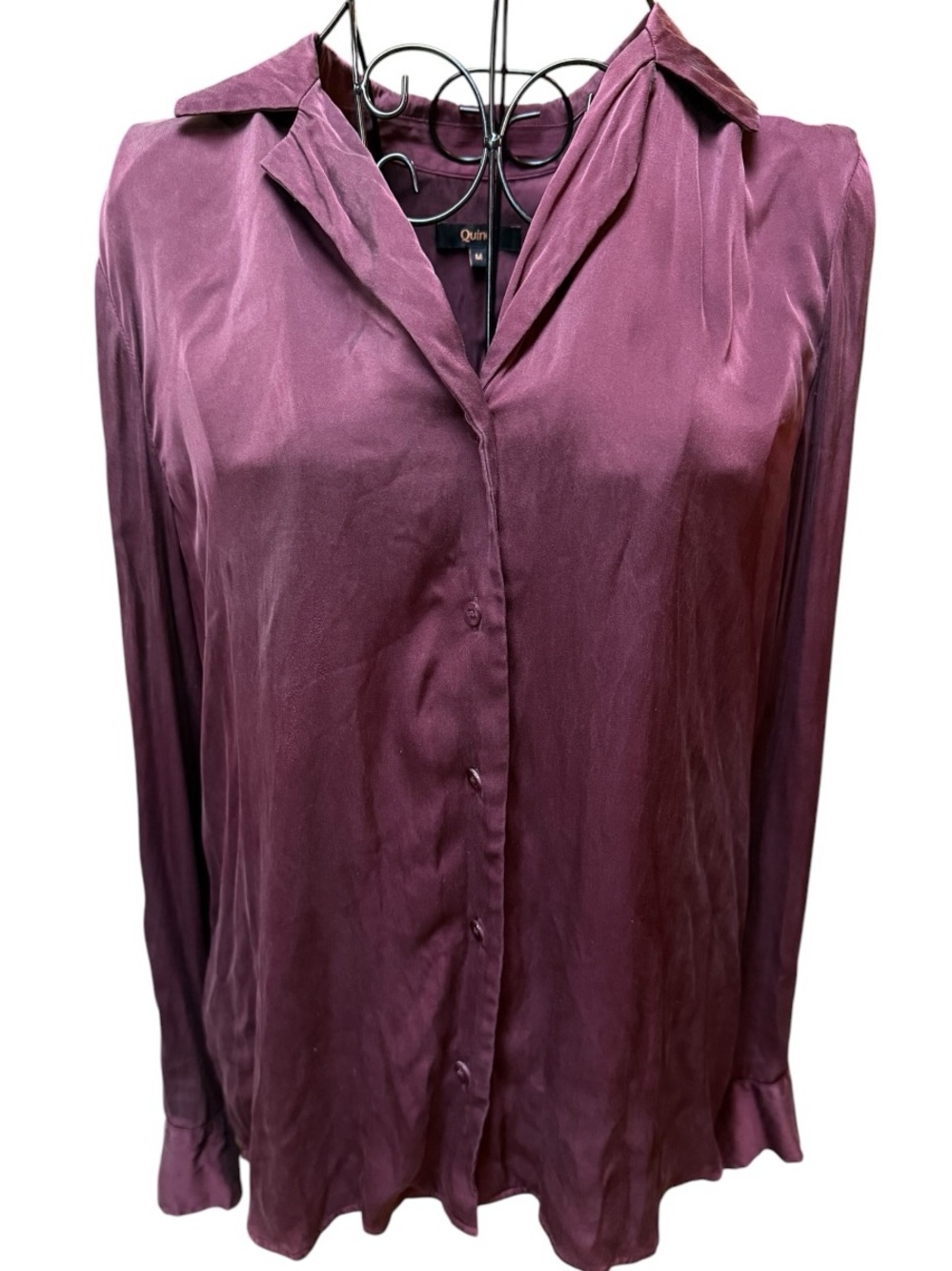 Quince Plum Silk Casual Office Button-Down Blouse